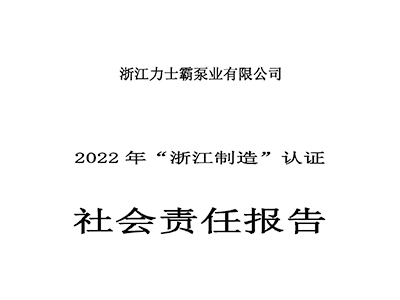 社會責(zé)任報告-浙江力士霸泵業(yè)有限公司2022年“浙江制造”認
